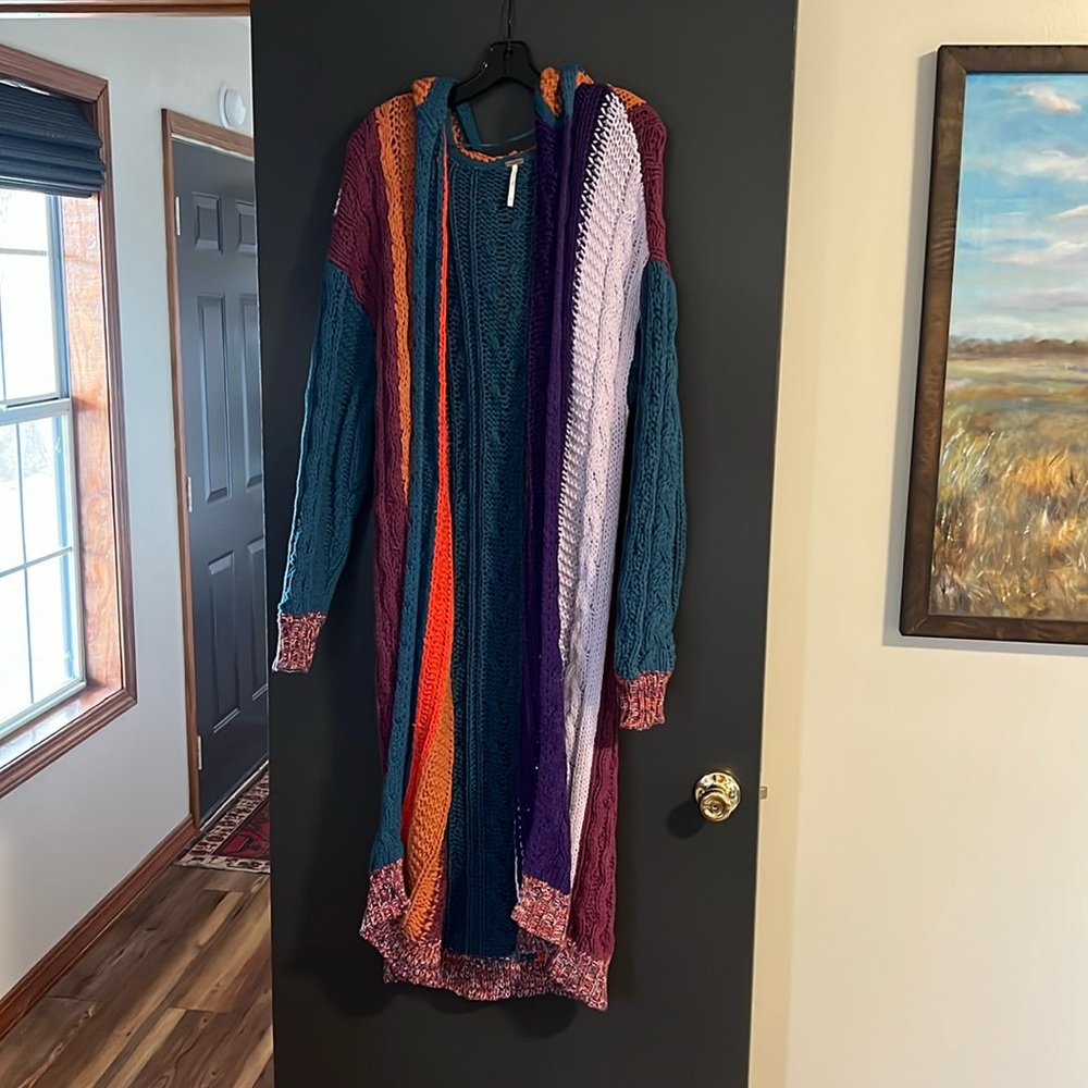 Free people muticolored long cardigan with hood size S/P